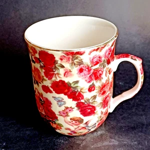 Coffee Tea Cup Mug Floral Chintz Shabby Cherub Cottage Core Cabbage Rose 4" - Picture 1 of 18