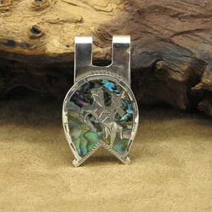 Sterling Silver Inlaid Abalone Horse Theme Money Clip - Picture 1 of 5