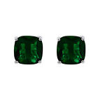 3/4ct Cushion Cut Simulated Emerald Solitaire Stud Earrings 10k Solid White Gold
