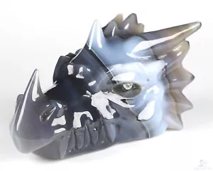 5.7" Premium Brazilian Agate Crystal Dragon Head Skull with Labradorite Eyes - Picture 1 of 8