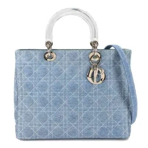 Christian Dior Lady Dior Large Hand Shoulder Bag Denim Blue Purse 90277546 - Picture 1 of 11
