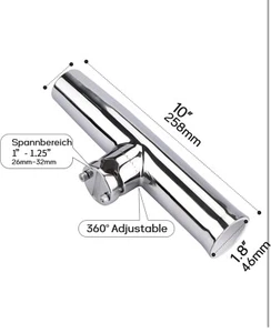 Stainless Tournament Style Clamp on Fishing Rod Holder for Rails - Picture 1 of 9