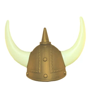 Adult Plastic Norwegian Medieval GOLD Viking Helmet Costume Hat with Horns - Picture 1 of 5