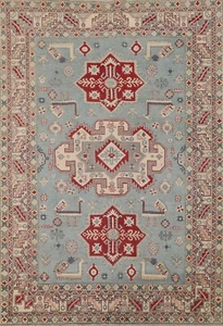 Tribal Traditional Super Kazak Light Blue Handmade Dining Room Rug Carpet 7'x9' - Picture 1 of 12