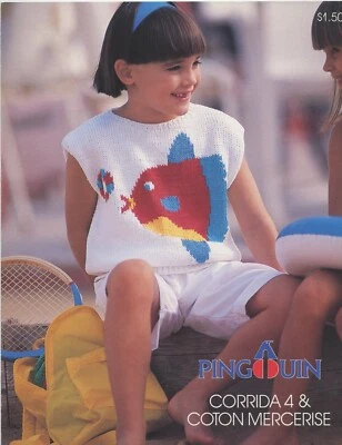 Pingouin Knitting Pattern 105B Corrida Coton Mercerise Child Fish Top Tank Cardi - Image 1 of 4