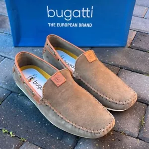 *NEW* Sand Suede Leather Designer Bugatti Lace Up Moccasin Shoes Rubber Sole 7 - Picture 1 of 3