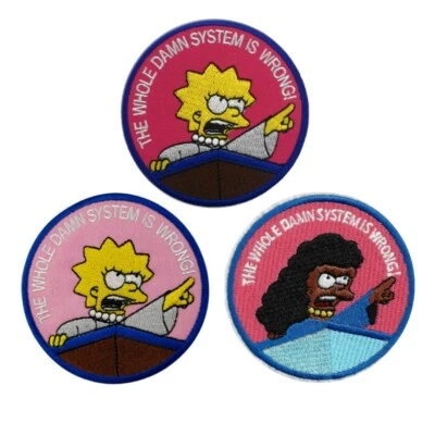 THE WHOLE DAMN SYSTEM IS WRONG IRON ON PATCH 3" Lisa Simpson Social Justice NEW - Image 1 of 4