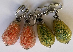 LOT 60's MOD MELTED NUBBY PLASTIC DANGLE TEAR DROP CLIP ON EARRINGS - Picture 1 of 10