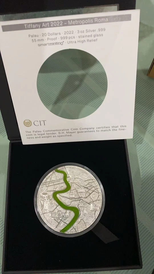 Moneda de plata pura Palau ROMA TIFFANY ART METROPOLIS 2022 3 oz Foto 1 de 1