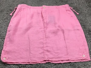 Newport News Women Linen Skirt Sz 16 Pink Flat Front Slash Pockets Adj Waist NWT - Picture 1 of 12