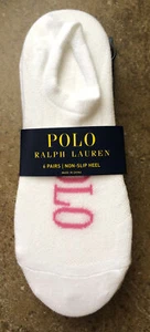 Polo Ralph Lauren Non Slip 6-Pairs Socks White Socks Pink/blue/yellow Letters - Picture 1 of 5