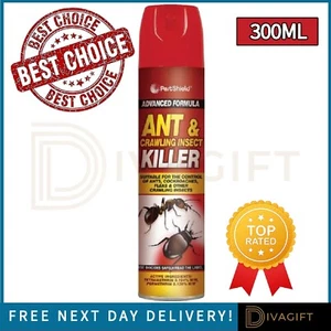 ANT KILLER SPRAY INDOOR OUTDOOR COCKROACHES BEETLES INSECTS BUGS GARDEN 300ML - Picture 1 of 4