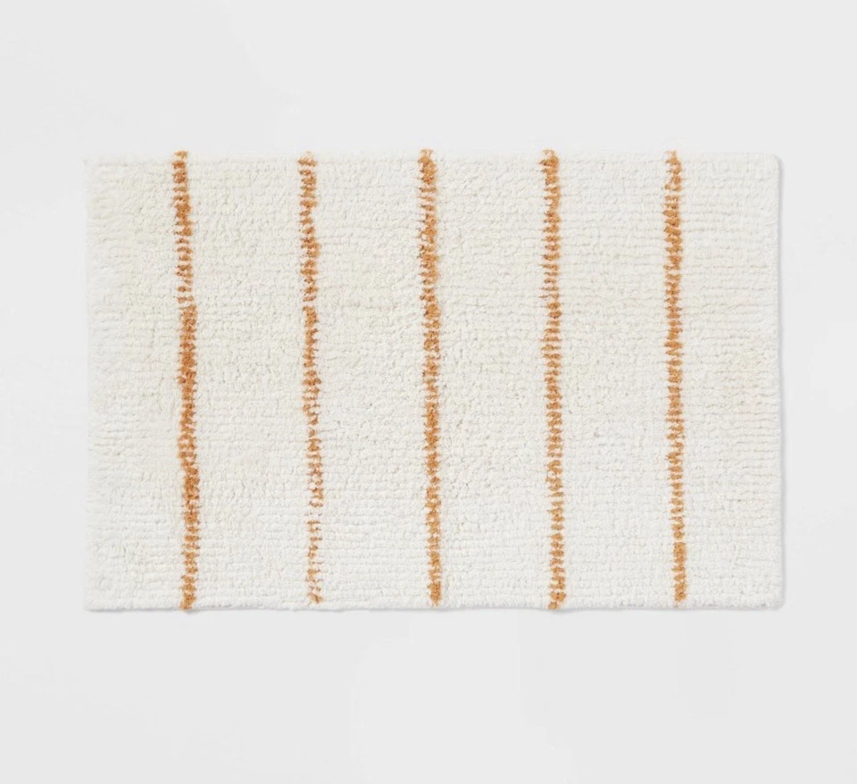 Threshold 20"x30" Modern Tufted Stripe Cotton Bath Rug Gold Stripe/Cream