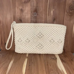 Vintage gehäkelte Makramee Clutch Handgelenktasche Handtasche beige creme Cottagecore Grannycore - Bild 1 von 6