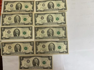 1995 $2 NOTES - ATLANTA,GEORGIA (F)…Lot Of 9 Bills…Hard Year To Find -1995. - Picture 1 of 10
