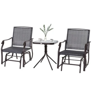 3 PIECE Outdoor Porch Mesh Fabric Rocking Glider Chair with Table Set - Picture 1 of 11