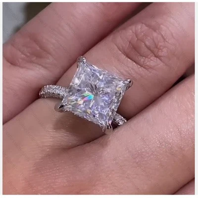 5.00TCW Princess Moissanite Hidden Halo Engagement Ring 14K White Gold Plated - Image 1 of 4