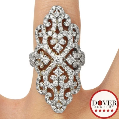 Estate 3.10ct Diamond 18K Gold Filigree Navette Cocktail Ring 6.6 Grams NR - Image 1 of 4
