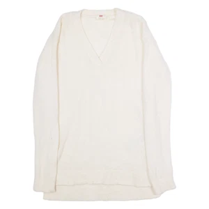 LEVI'S Womens Jumper Cream V-Neck Tight Knit Wool S - Picture 1 of 6
