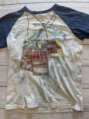 Gap Kids Shirt Boys Medium Blue White Backstage Pass Rock Tour Graphic Tee - Image 1 of 4