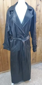 Lord & Taylor Vintage Women’s Full Length Leather Stylish Long Trench Coat SZ L - Picture 1 of 11