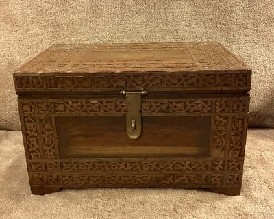 Wooden Box Rare Unique Vintage Handmade W/ Copper Floral Accents & Brass Borders - Image 1 of 4