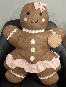 Aspen imitación cuero pan de jengibre mujer almohada decoración de Navidad vestido lazo 18x13x4 - Imagen 1 de 10