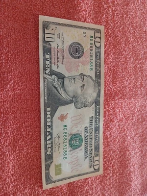 6 of a Kind/Binary Fancy Serial Number Note $10 2013 88818188 Extremely Cool!! - Image 1 of 4