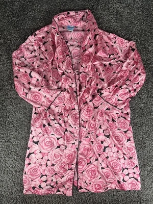 Nick & Nora Robe Small Silk Floral Short Pink Black Roses 1996 (Missing Tie) - Image 1 of 4