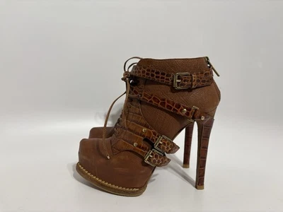 Vtg Christian Dior by John Galliano Brown AW2010 Belted Suede Boot Heels 37.5 - Image 1 of 4