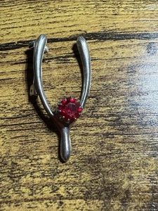 Wishbone With Red Rhinestone Brooch - Picture 1 of 4