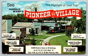 MINDEN NEBRASKA Harold Warps Pionierdorf Dampfmaschine Geschichte Postkarte A58 - Bild 1 von 2
