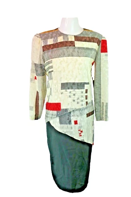 Vintage 80s Regina Roberts Dropwaist PLUS 14W Abstract Geometric Dress Career - Image 1 of 4