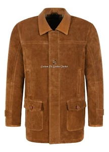 Men's Leather Car Coat Tan Suede Classic Tailored Soft 100% Leather Jacket 6360 - Picture 1 of 7