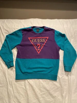 Guess USA Pullover Sweatshirt Large Turquoise Green Purple  Vintage 80s-90s - Image 1 of 4