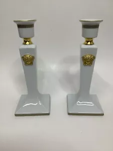 Versace Rosenthal Gorgona Gold Weiß Kerzenständer 8" 2er Set Selten Paar Rarität - Bild 1 von 7