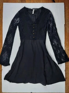 Xhilaration Black Lace Dress Medium Victorian Goth Style Knee Length Flare Dress - Picture 1 of 9