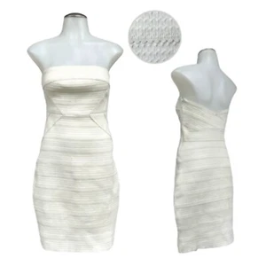 MIAMI Womens S Strapless Bodycon Dress Bandage Mid Length Party Cocktail IVORY - Picture 1 of 22