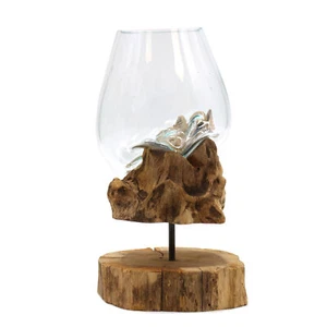 Molten Glass on Wood with Stand Large Bowl Adorable Home Decoration - Picture 1 of 4