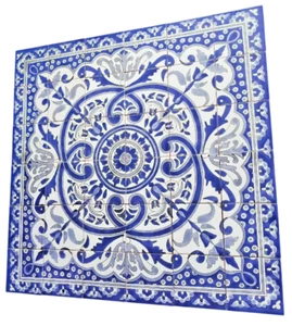 Cuadro de azulejos grande 90x90 azulejos pintados a mano azulejos de mosaico azul blanco cerámica - Imagen 1 de 2