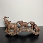 Vintage Resin Walking Elephant Family with Babies Tabletop Statue FLAW READ