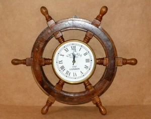 Wall Clock Wooden & Brass 18" ship's Wheel Clock Home Decor Wheel Clock  - Picture 1 of 5