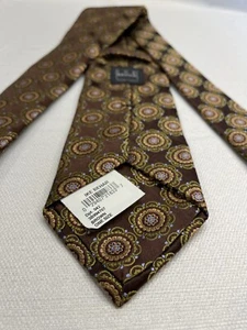 IKE BEHAR Tie USA Brown/Gold Circle ￼ Design Woven Necktie Luxury 100% Silk New - Picture 1 of 12