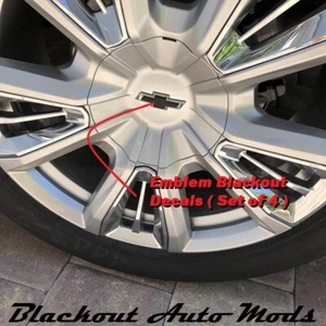 Matte Black Center Cap Emblem Blackout Decals Fits 2020-24 Tahoe Burb Silverado - Picture 1 of 2