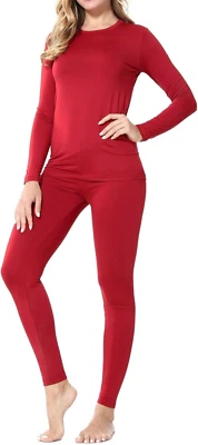 Womens Winter Ultra-Soft Fleece Lined Thermal Top & Bottom Underwear Set - Image 1 of 2