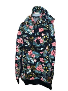 Saga Outerwear Floral Flower Hooded Jacket Size L Logo Thumb Hole Sleeves - Picture 1 of 3