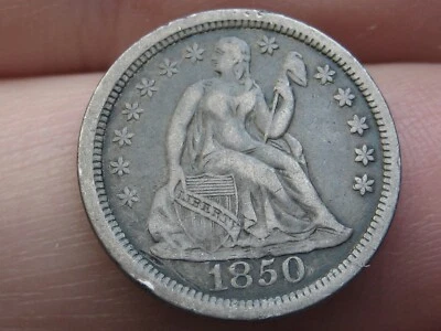 1850 P Seated Liberty Silver Dime- Philadelphia, Dark/Black, XF Details - Image 1 of 4