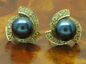 14kt 585 Gelbgold Ohrstecker mit Süßwasserperlen & 0,12ct Diamant Besatz / 3,6g - Picture 1 of 6