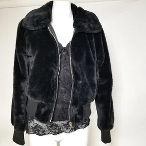 Sweet Rain Jacket Coat Cover S Black Faux Fur Short Zipper Gothic Punk Cosplay - Picture 1 of 10