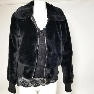 Sweet Rain Jacket Coat Cover S Black Faux Fur Short Zipper Gothic Punk Cosplay - Image 1 of 4